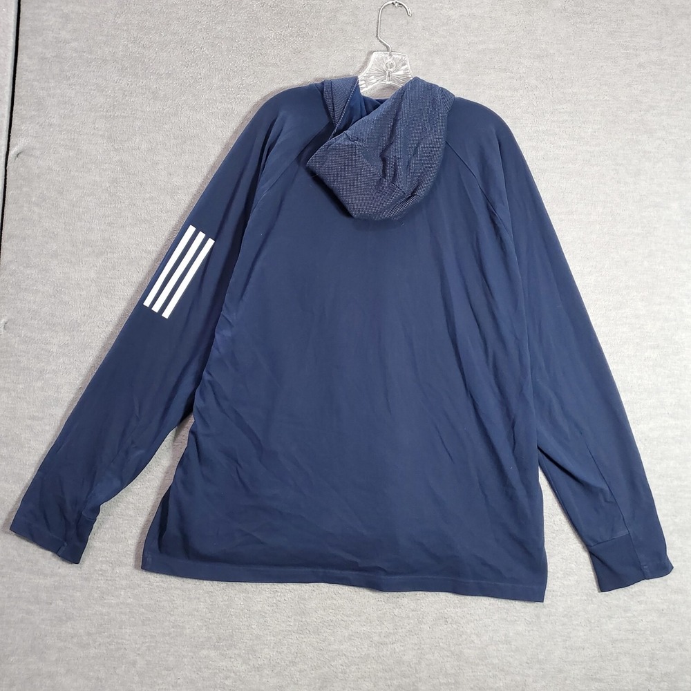 Adidas Men Sweatshirt 2XL Blue Hoodie Logo Zip Pocket 3 Stripe Pullover READ - Picture 8 of 10
